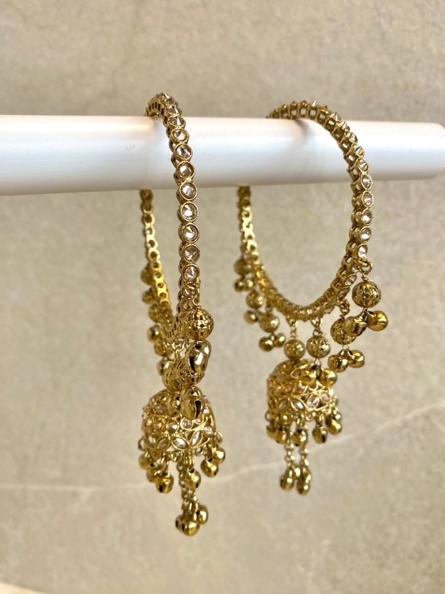 Antique Gold Noisy Jhumka Bangles - 2.8 Only - SOKORA JEWELSAntique Gold Noisy Jhumka Bangles - 2.8 OnlyBANGLES