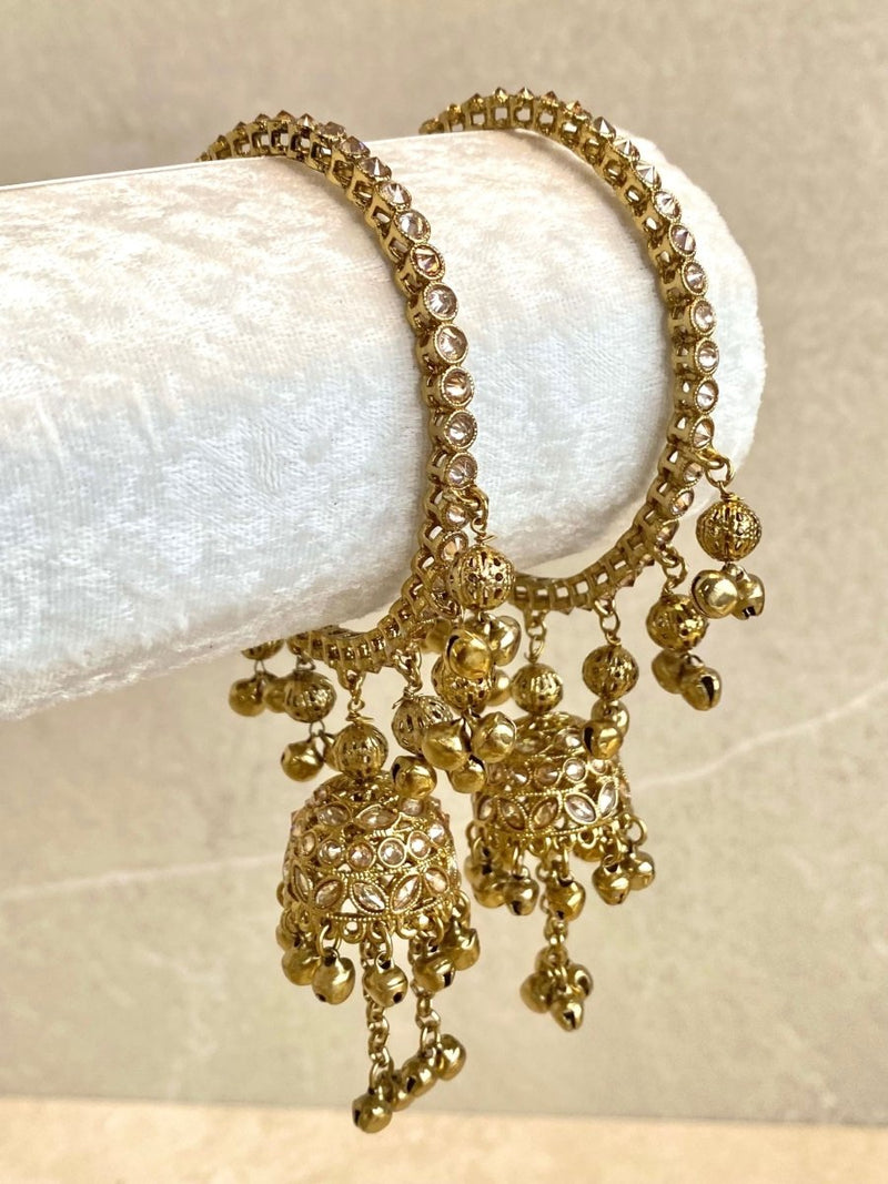 Antique Gold Noisy Jhumka Bangles - 2.8 Only - SOKORA JEWELSAntique Gold Noisy Jhumka Bangles - 2.8 OnlyBANGLES