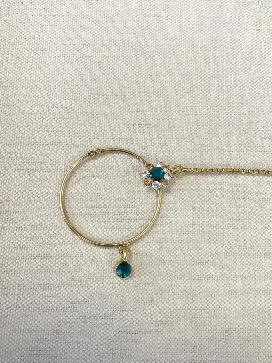 Antique Gold Nose Ring - Green (Slide Type) - SOKORA JEWELSAntique Gold Nose Ring - Green (Slide Type)