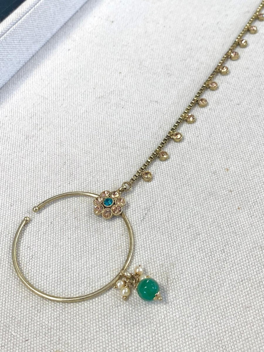 Antique Gold Nose Ring - Green (Slide Type) - SOKORA JEWELSAntique Gold Nose Ring - Green (Slide Type)
