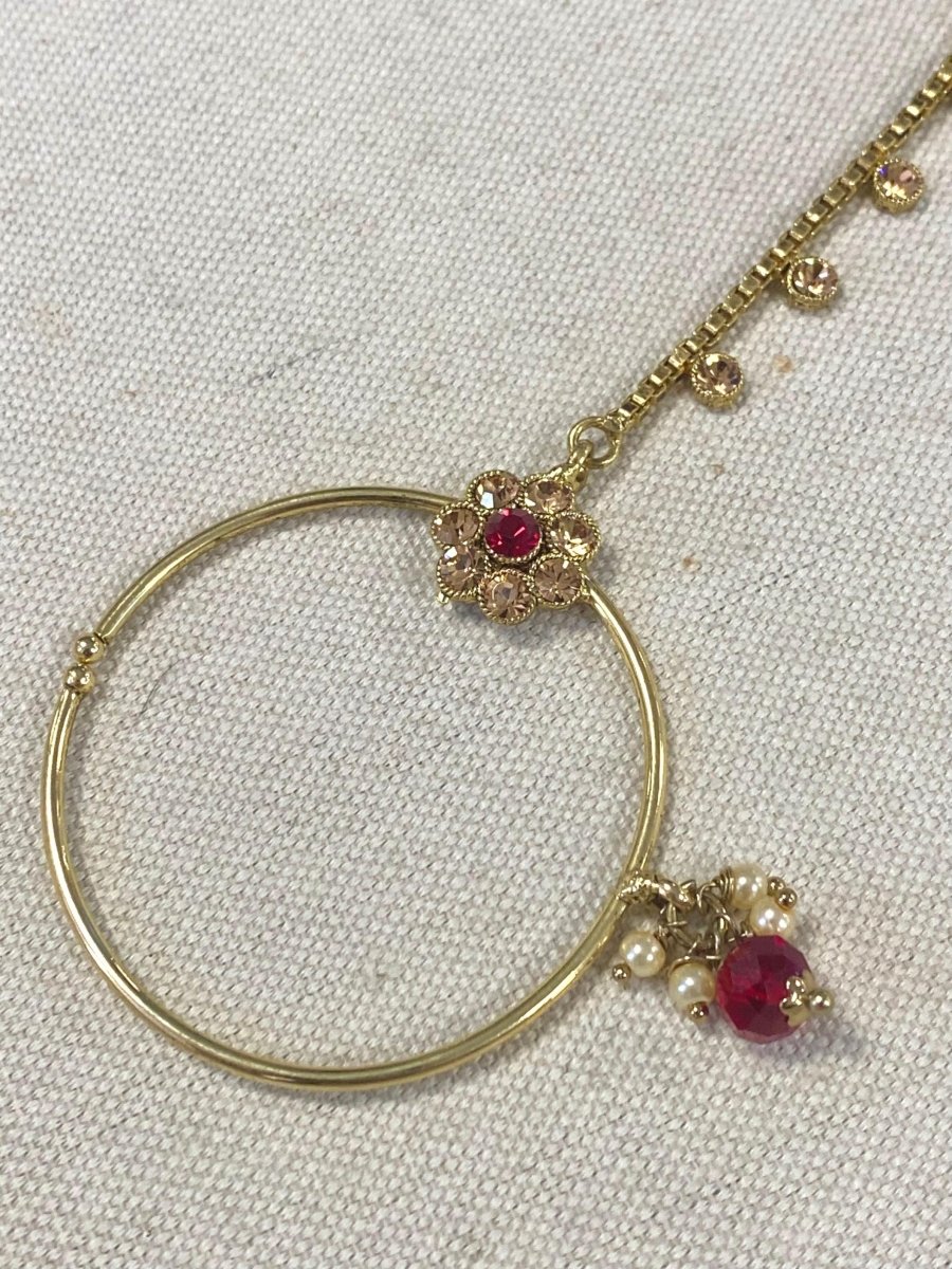 Antique Gold Nose Ring - Maroon (Slide Type) - SOKORA JEWELSAntique Gold Nose Ring - Maroon (Slide Type)