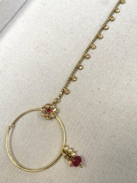 Antique Gold Nose Ring - Maroon (Slide Type) - SOKORA JEWELSAntique Gold Nose Ring - Maroon (Slide Type)