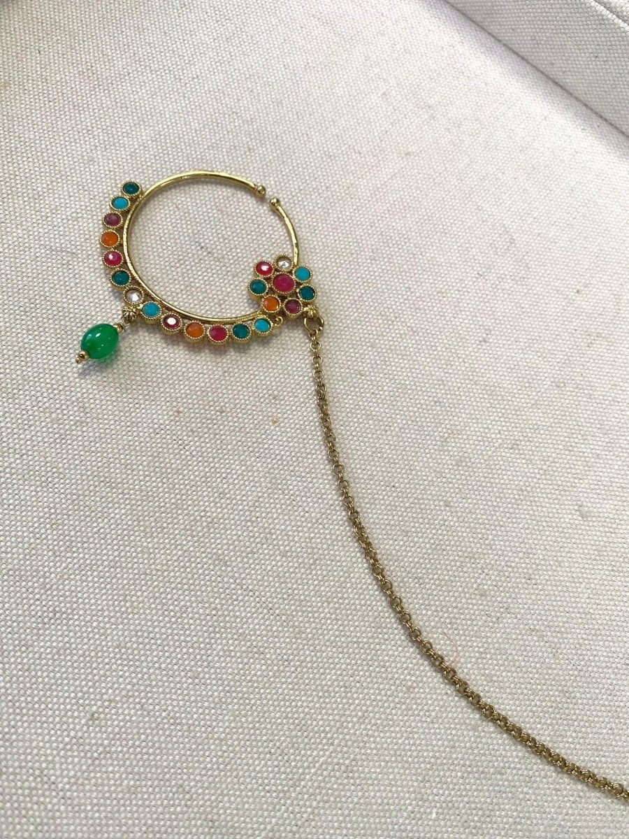 Antique Gold Nose Ring - Multicolour (Slide Type) - SOKORA JEWELSAntique Gold Nose Ring - Multicolour (Slide Type)