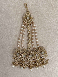Antique Gold Pearl Bridal Jhumar - SOKORA JEWELSAntique Gold Pearl Bridal Jhumar