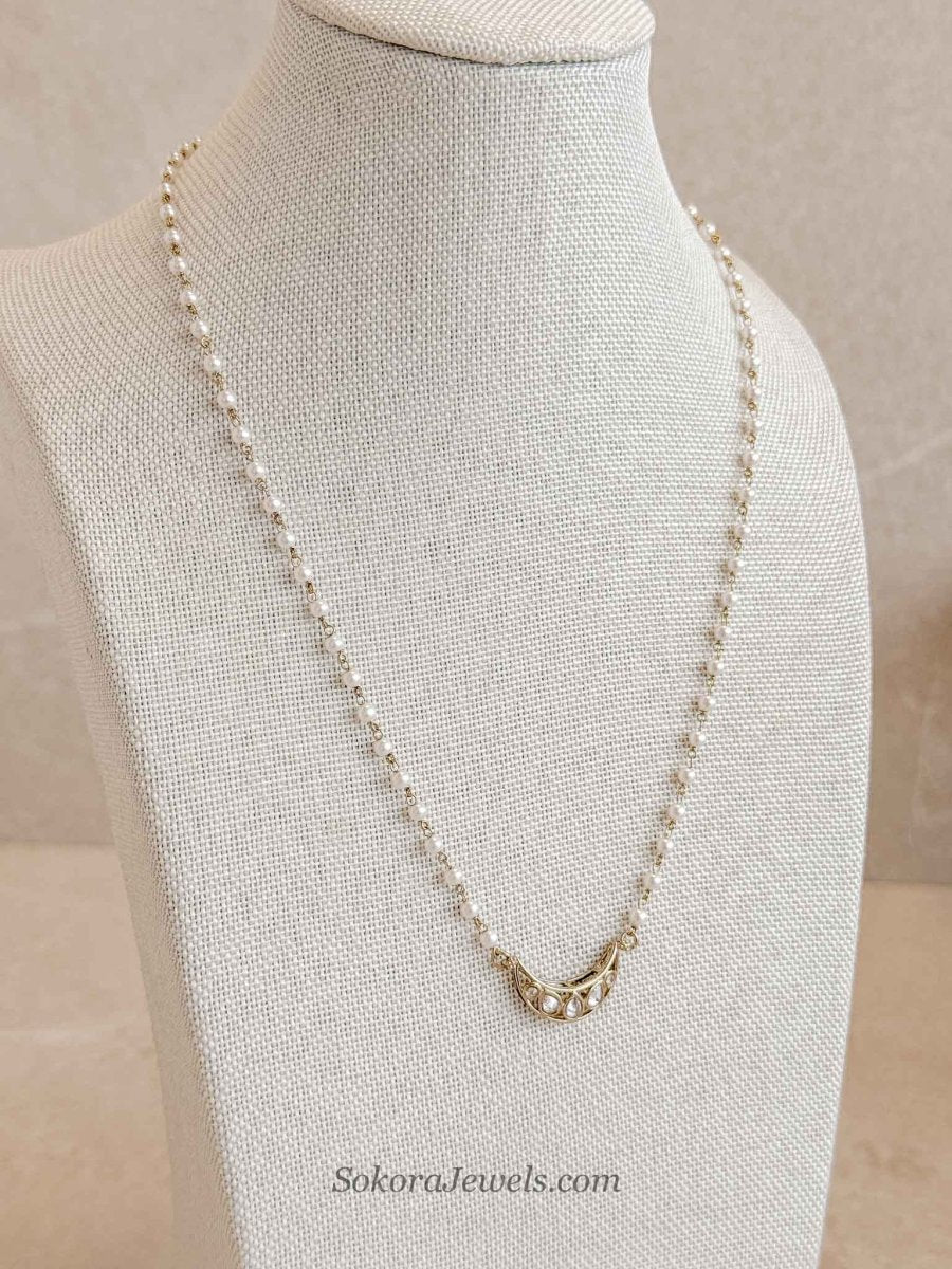 Antique Gold & Pearl Dainty Pendant Necklace - SOKORA JEWELSAntique Gold & Pearl Dainty Pendant NecklaceChoker Sets