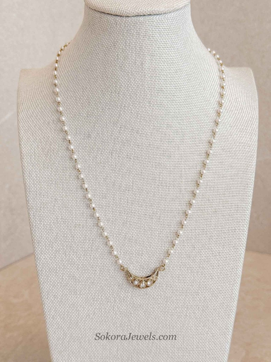 Antique Gold & Pearl Dainty Pendant Necklace - SOKORA JEWELSAntique Gold & Pearl Dainty Pendant NecklaceChoker Sets