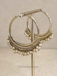 Antique Gold Pearl Hoop Earrings - SOKORA JEWELSAntique Gold Pearl Hoop Earrings