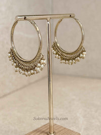 Antique Gold Pearl Hoop Earrings - SOKORA JEWELSAntique Gold Pearl Hoop Earrings