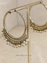 Antique Gold Pearl Hoop Earrings - SOKORA JEWELSAntique Gold Pearl Hoop Earrings