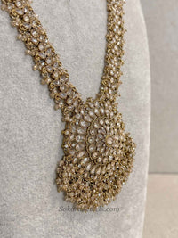 Antique Gold Pendant Long Necklace - Champagne Golden with Beads - SOKORA JEWELSAntique Gold Pendant Long Necklace - Champagne Golden with Beads