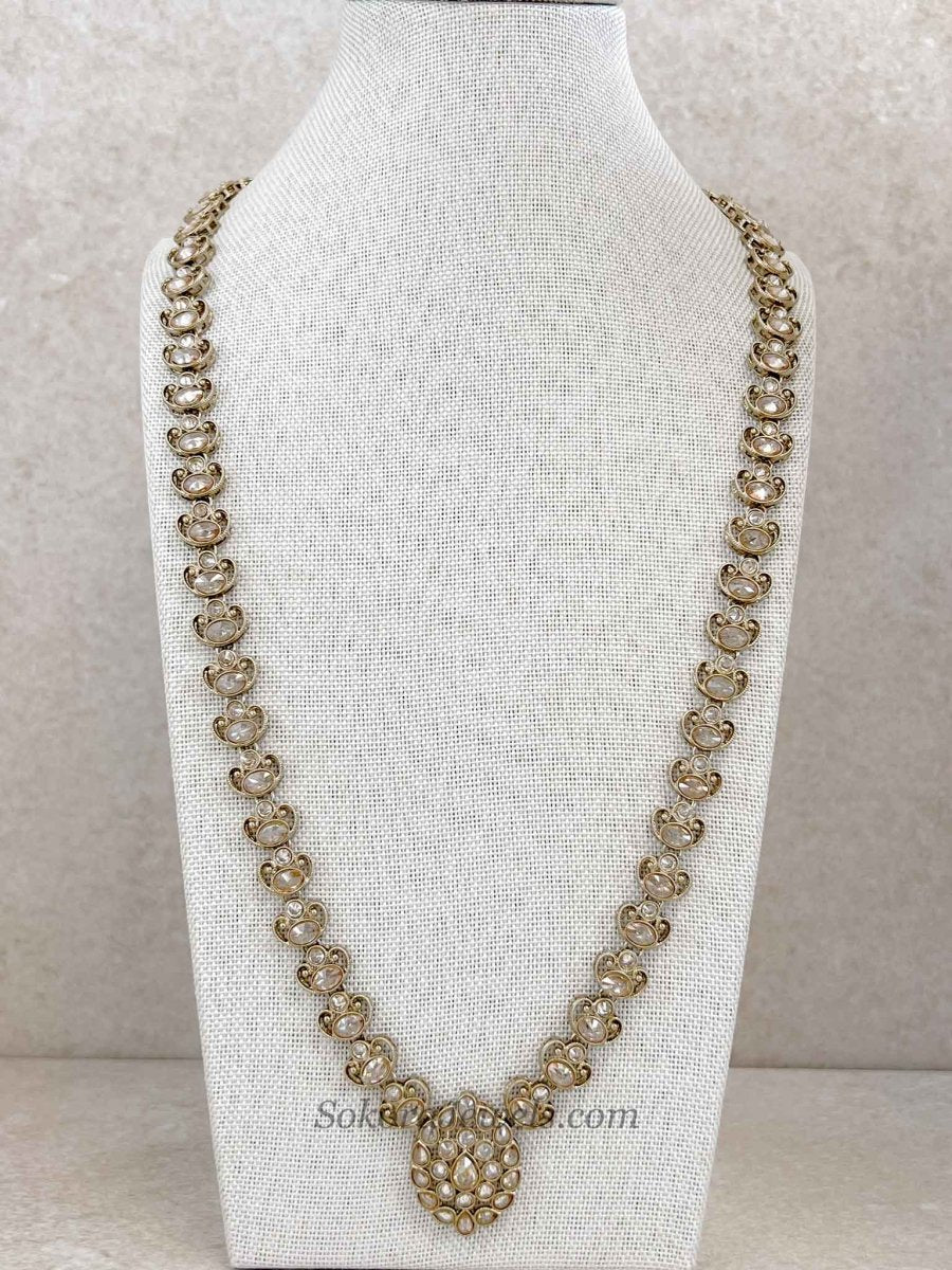 Antique Gold Small Pendant Long Mala - SOKORA JEWELSAntique Gold Small Pendant Long Mala