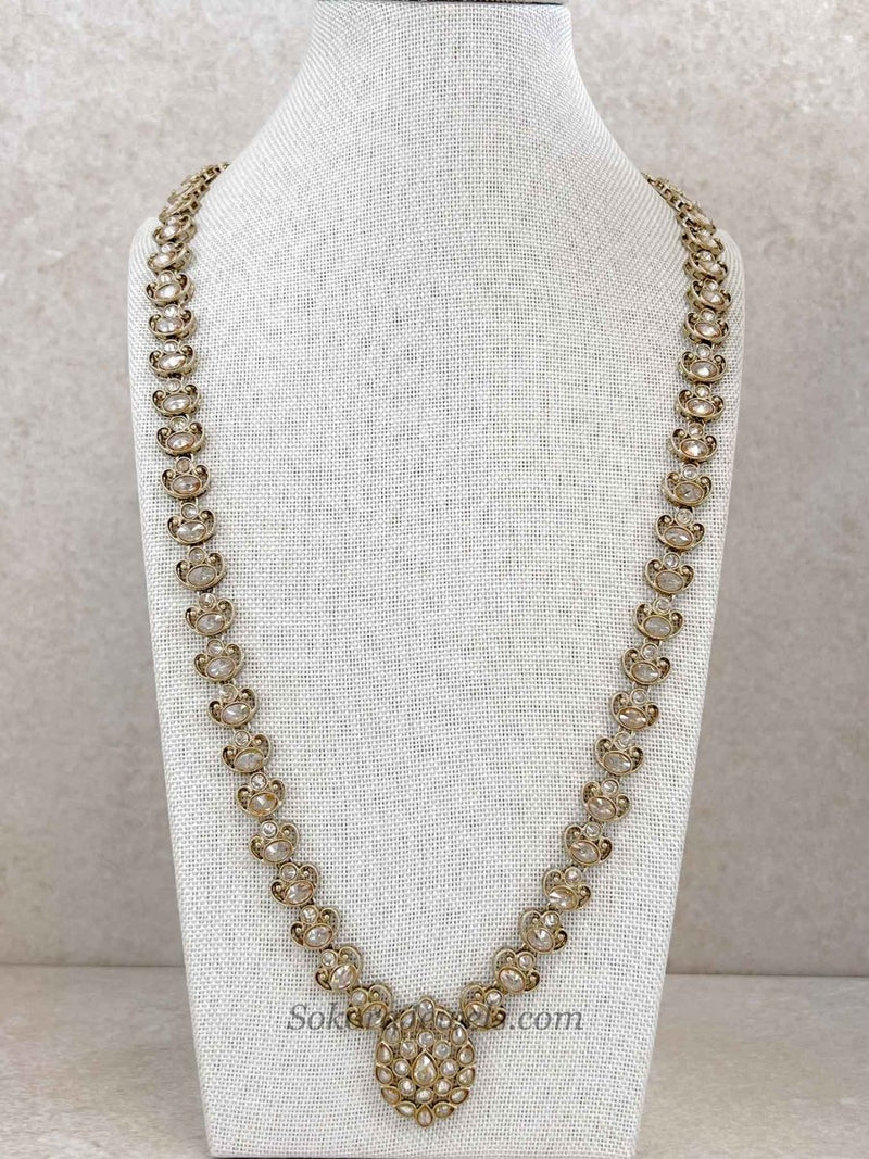 Antique Gold Small Pendant Long Mala - SOKORA JEWELSAntique Gold Small Pendant Long Mala
