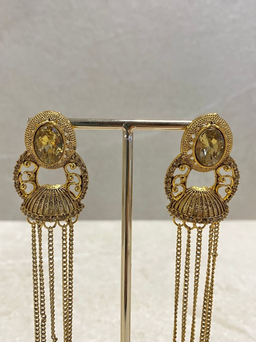 Antique Gold Tassel Drop Earrings - Golden - SOKORA JEWELSAntique Gold Tassel Drop Earrings - Golden