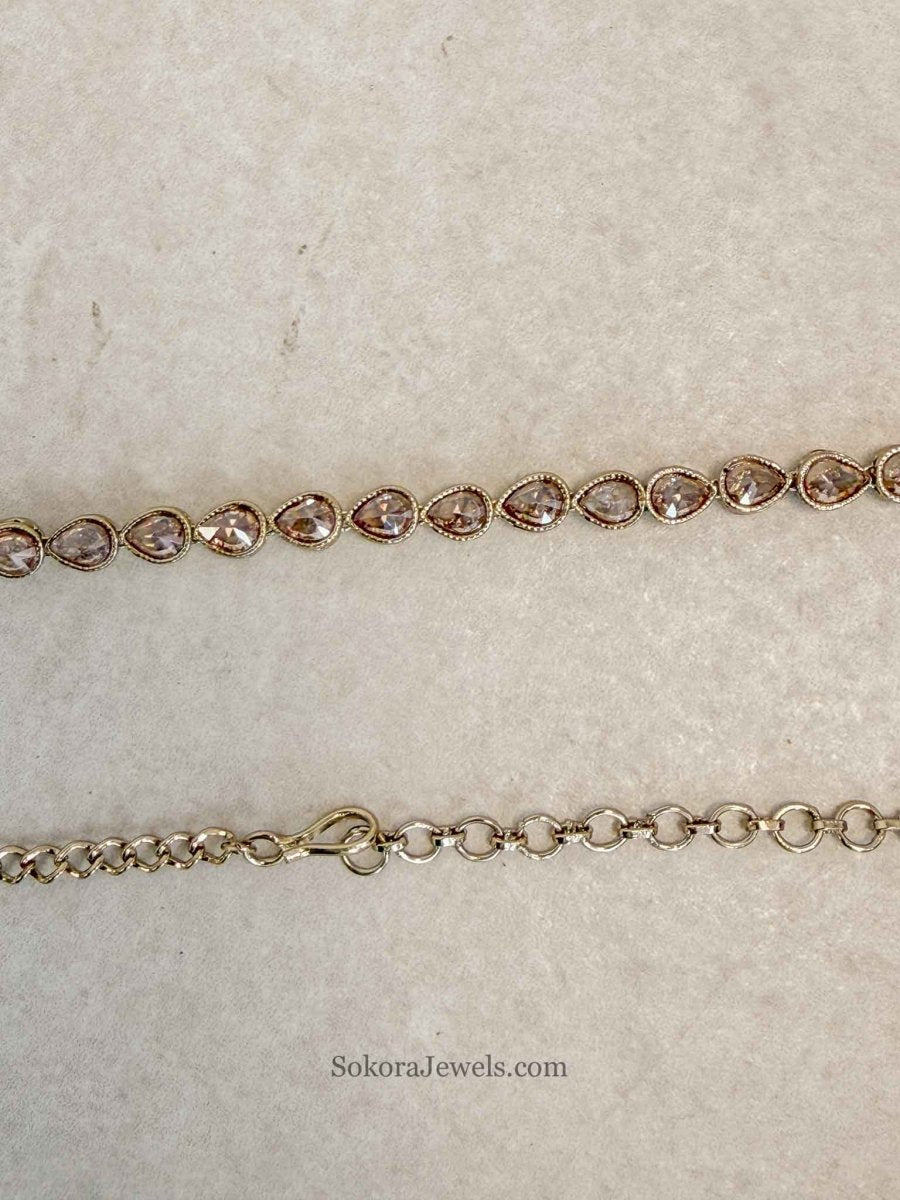 Antique Gold Teardrop Zircon Bridal Waist Chain - SOKORA JEWELSAntique Gold Teardrop Zircon Bridal Waist Chain