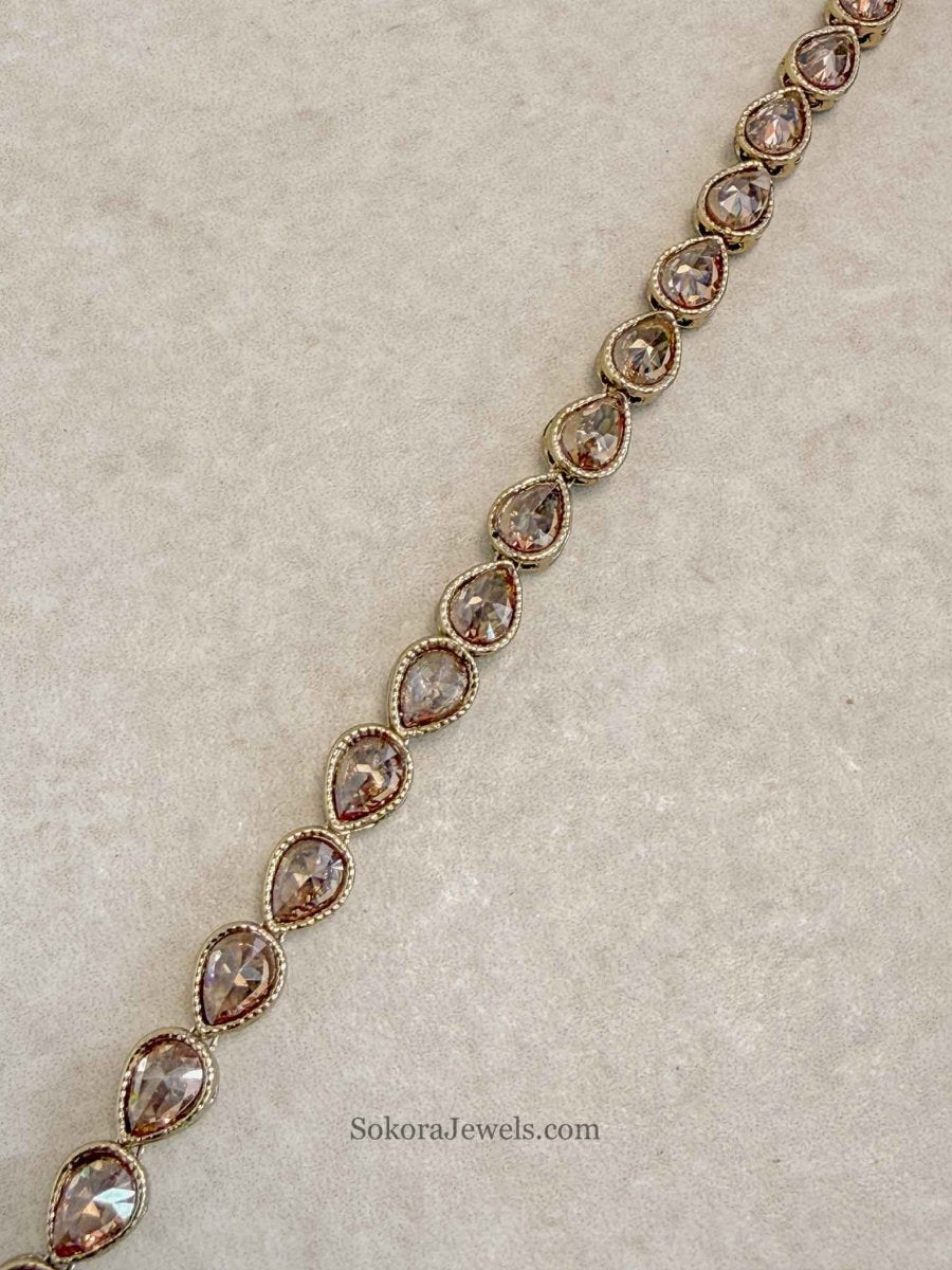 Antique Gold Teardrop Zircon Bridal Waist Chain - SOKORA JEWELSAntique Gold Teardrop Zircon Bridal Waist Chain