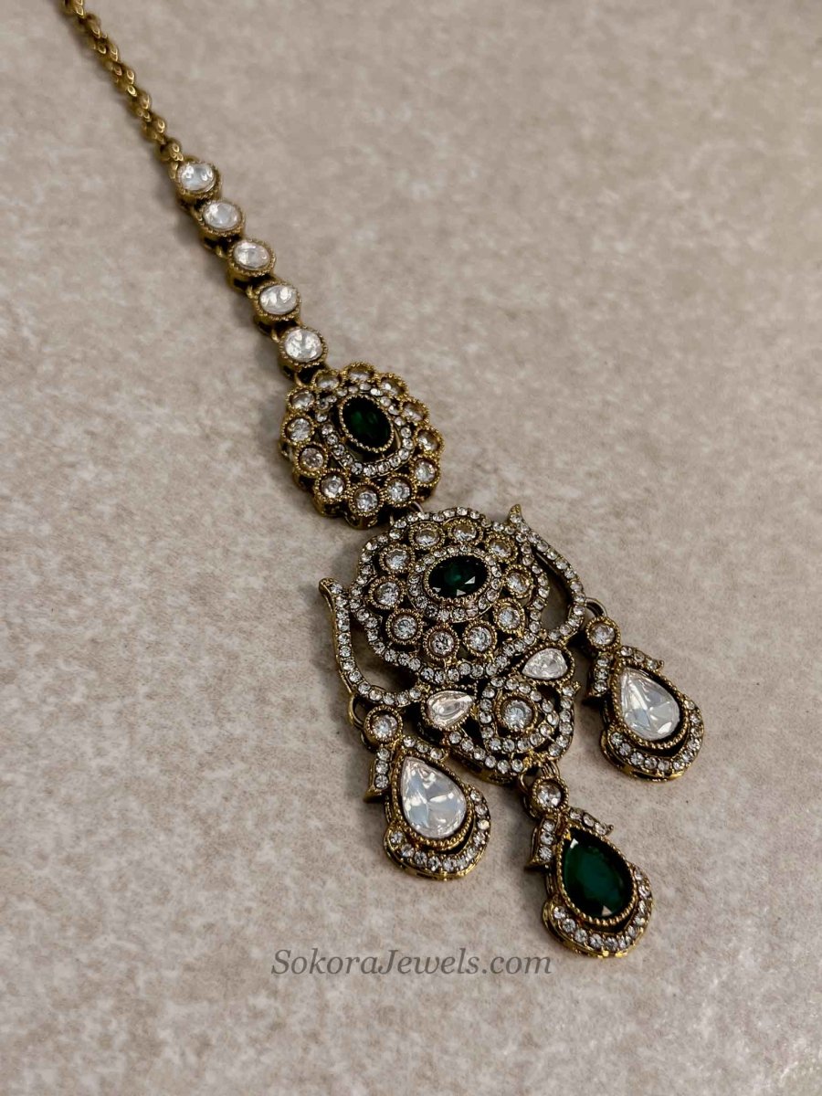 Antique Gold-Tone Kundan Necklace set - SOKORA JEWELSAntique Gold-Tone Kundan Necklace setNECKLACE SETS
