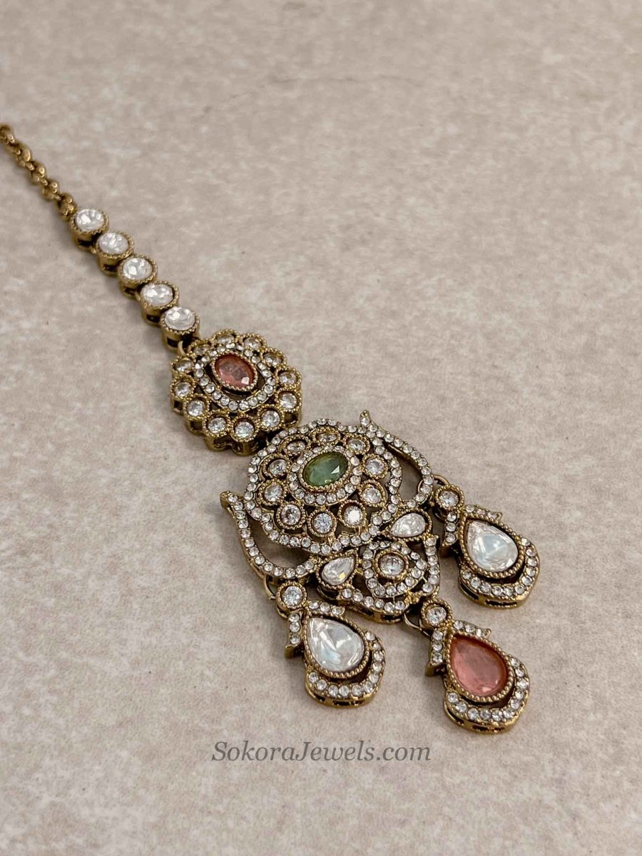 Antique Gold-Tone Kundan Necklace set - SOKORA JEWELSAntique Gold-Tone Kundan Necklace setNECKLACE SETS