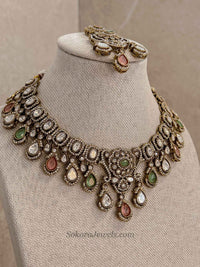 Antique Gold-Tone Kundan Necklace set - SOKORA JEWELSAntique Gold-Tone Kundan Necklace setNECKLACE SETS