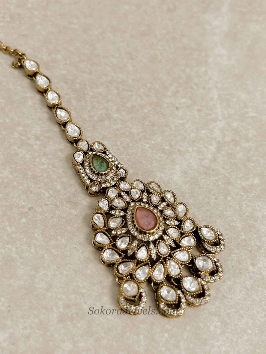 Antique Gold-Tone Kundan Necklace set - SOKORA JEWELSAntique Gold-Tone Kundan Necklace setNECKLACE SETS