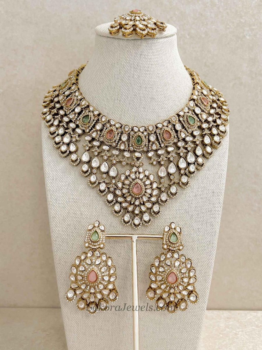Antique Gold-Tone Kundan Necklace set - SOKORA JEWELSAntique Gold-Tone Kundan Necklace setNECKLACE SETS