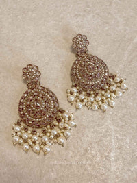 Antique Gold,Zircon & Pearl Statement Earrings - SOKORA JEWELSAntique Gold,Zircon & Pearl Statement Earrings