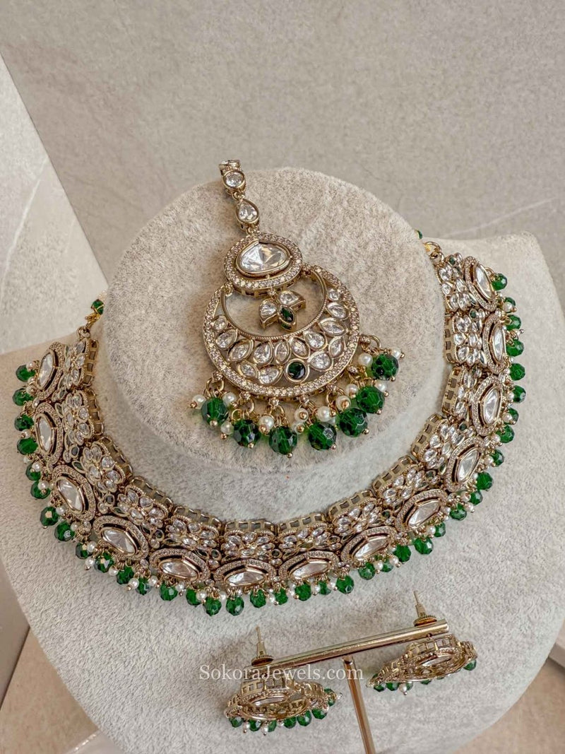 Antique Kundan Bridal Necklace Set - 4 Colours - SOKORA JEWELSAntique Kundan Bridal Necklace Set - 4 ColoursNECKLACE SETS