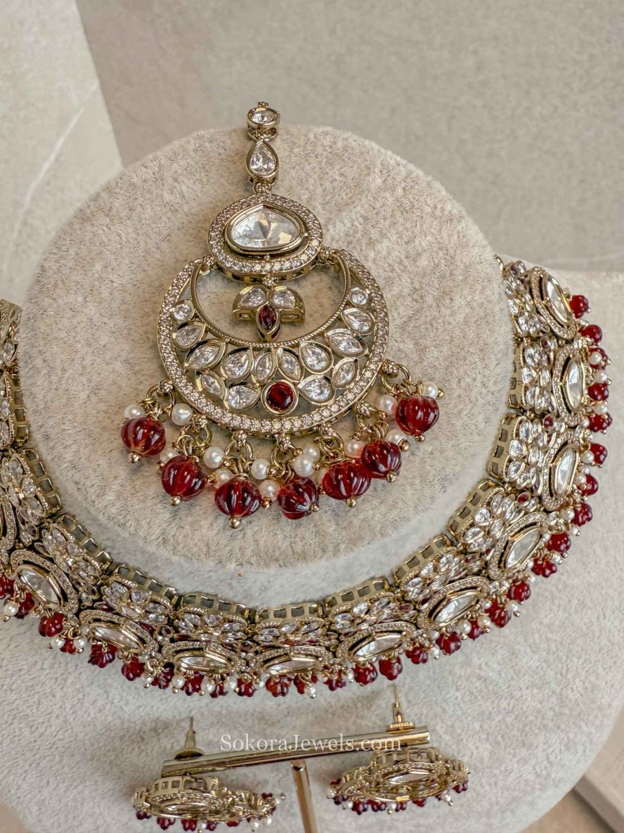 Antique Kundan Bridal Necklace Set - 4 Colours - SOKORA JEWELSAntique Kundan Bridal Necklace Set - 4 ColoursNECKLACE SETS