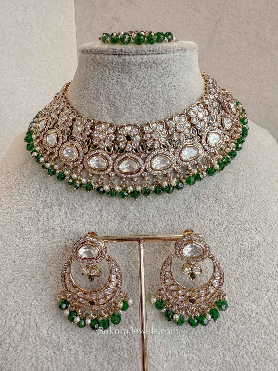 Antique Kundan Bridal Necklace Set - 4 Colours - SOKORA JEWELSAntique Kundan Bridal Necklace Set - 4 ColoursNECKLACE SETS