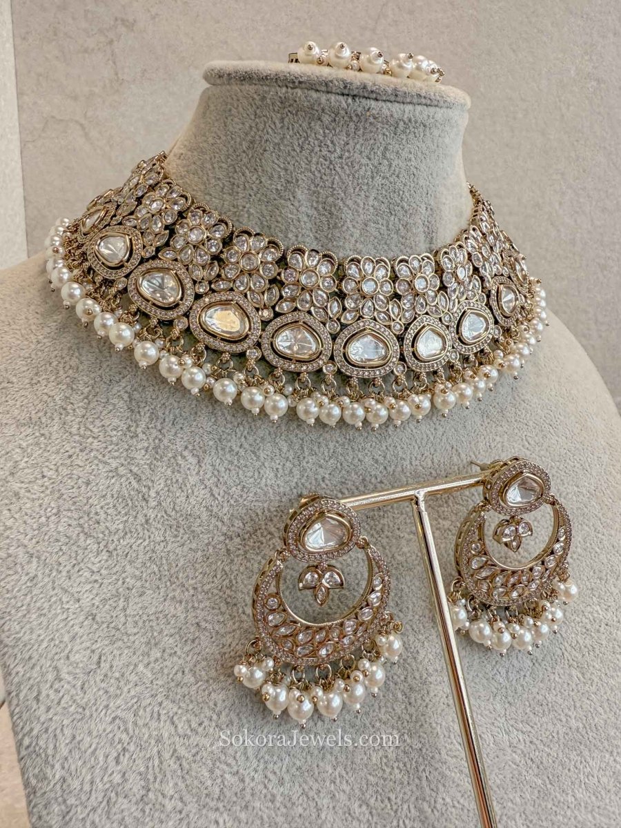 Antique Kundan Bridal Necklace Set - 4 Colours - SOKORA JEWELSAntique Kundan Bridal Necklace Set - 4 ColoursNECKLACE SETS