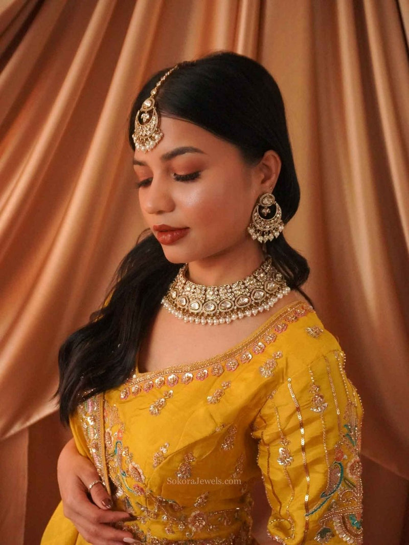 Antique Kundan Bridal Necklace Set - 4 Colours - SOKORA JEWELSAntique Kundan Bridal Necklace Set - 4 ColoursNECKLACE SETS