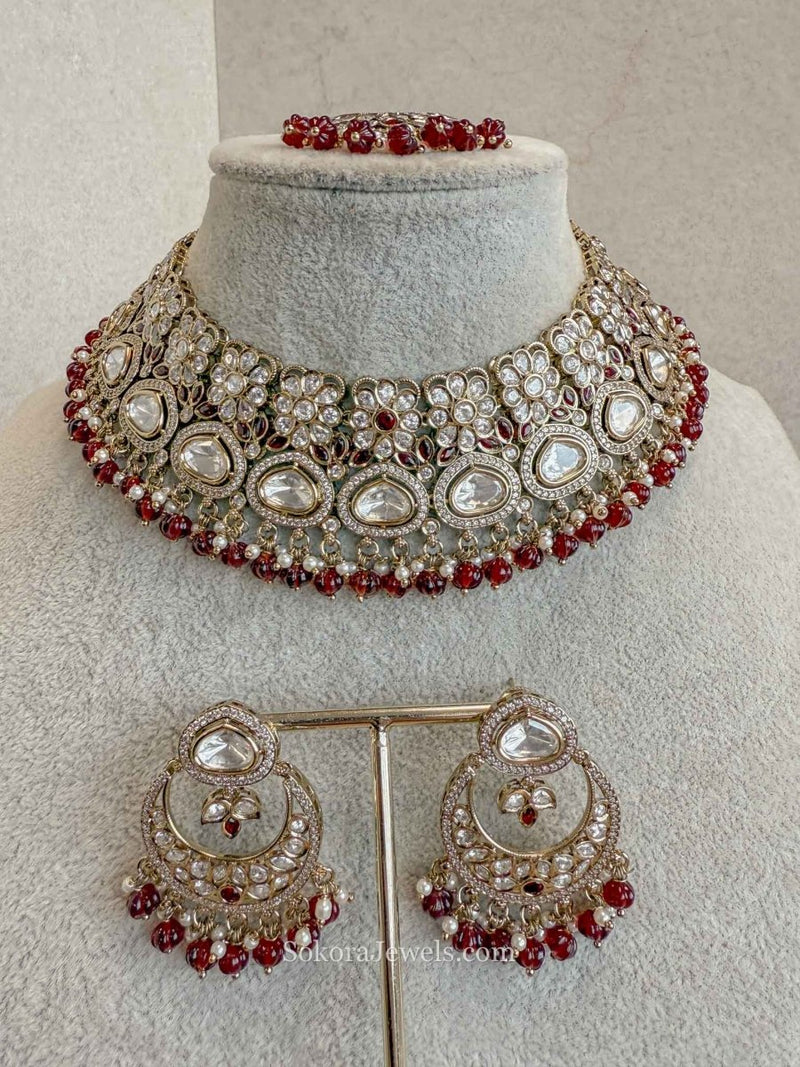 Antique Kundan Bridal Necklace Set - 4 Colours - SOKORA JEWELSAntique Kundan Bridal Necklace Set - 4 ColoursNECKLACE SETS