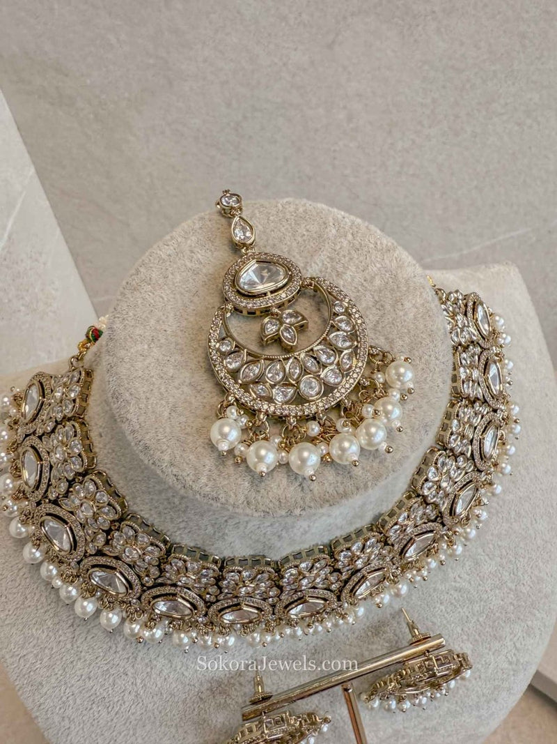 Antique Kundan Bridal Necklace Set - 4 Colours - SOKORA JEWELSAntique Kundan Bridal Necklace Set - 4 ColoursNECKLACE SETS