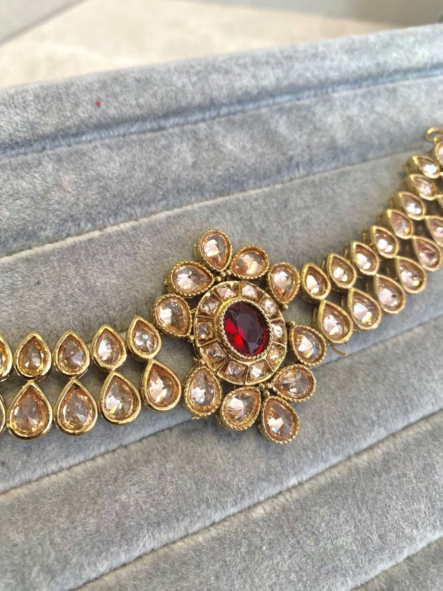 Anttique Gold Bracelet - Maroon - SOKORA JEWELSAnttique Gold Bracelet - Maroon