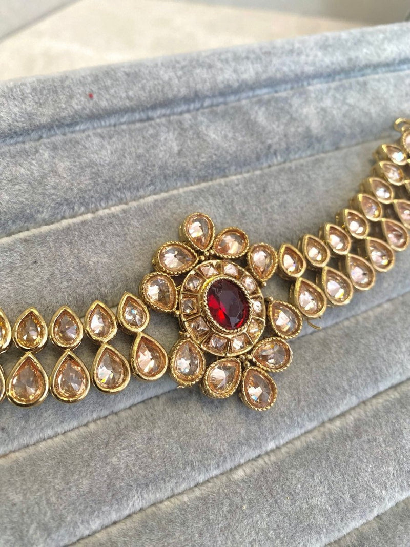 Anttique Gold Bracelet - Maroon - SOKORA JEWELSAnttique Gold Bracelet - Maroon