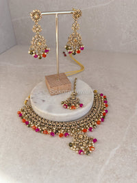 Areesha Antique Gold Pendant Set - Multicolour - SOKORA JEWELSAreesha Antique Gold Pendant Set - Multicolour