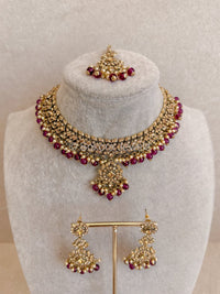 Areesha Antique Gold Pendant Set - Purple - SOKORA JEWELSAreesha Antique Gold Pendant Set - Purple