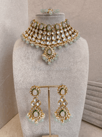 Areli Faux Kundan Necklace Set - Mint - SOKORA JEWELSAreli Faux Kundan Necklace Set - Mint