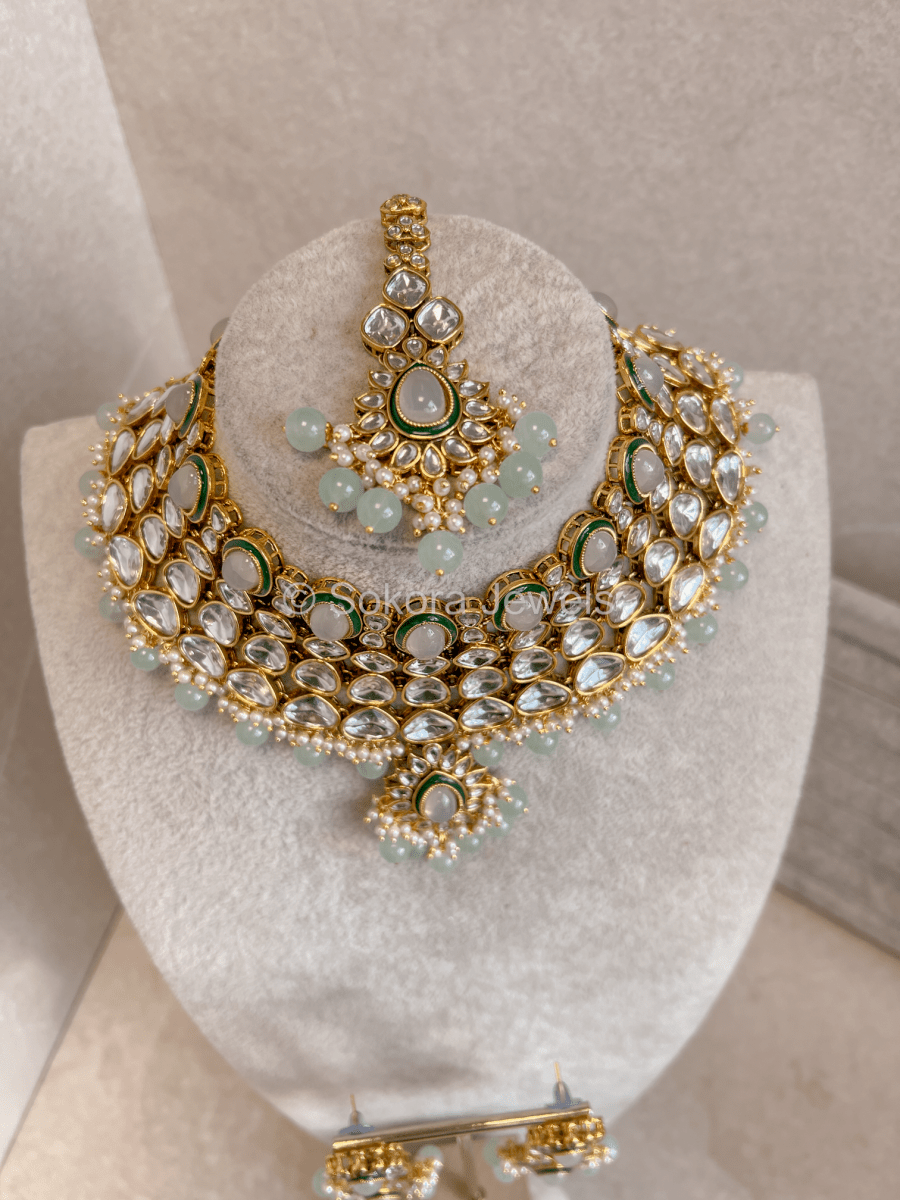 Areli Faux Kundan Necklace Set - Mint - SOKORA JEWELSAreli Faux Kundan Necklace Set - Mint