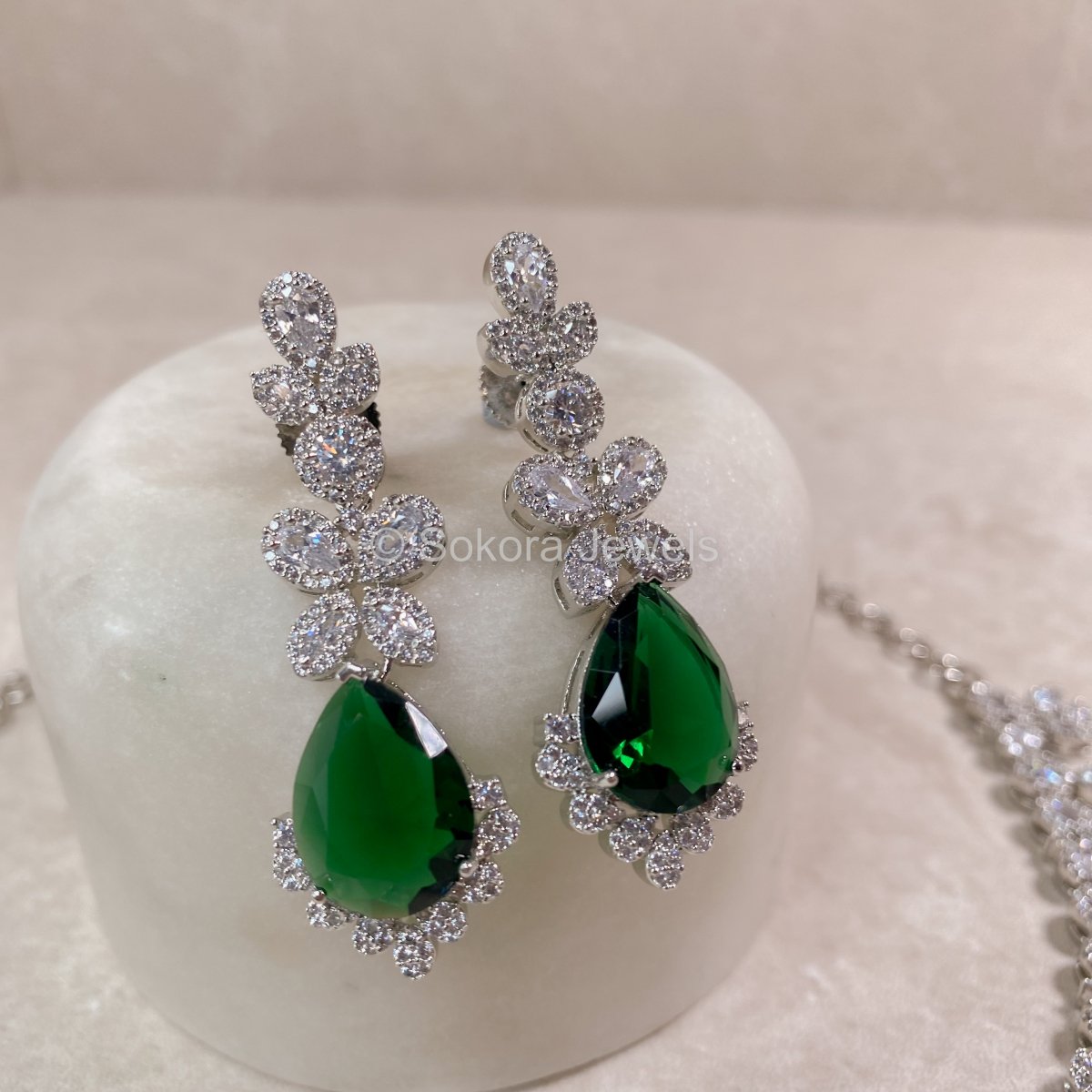 Argento Diamante Set - Green - SOKORA JEWELSArgento Diamante Set - GreenNECKLACE SETS