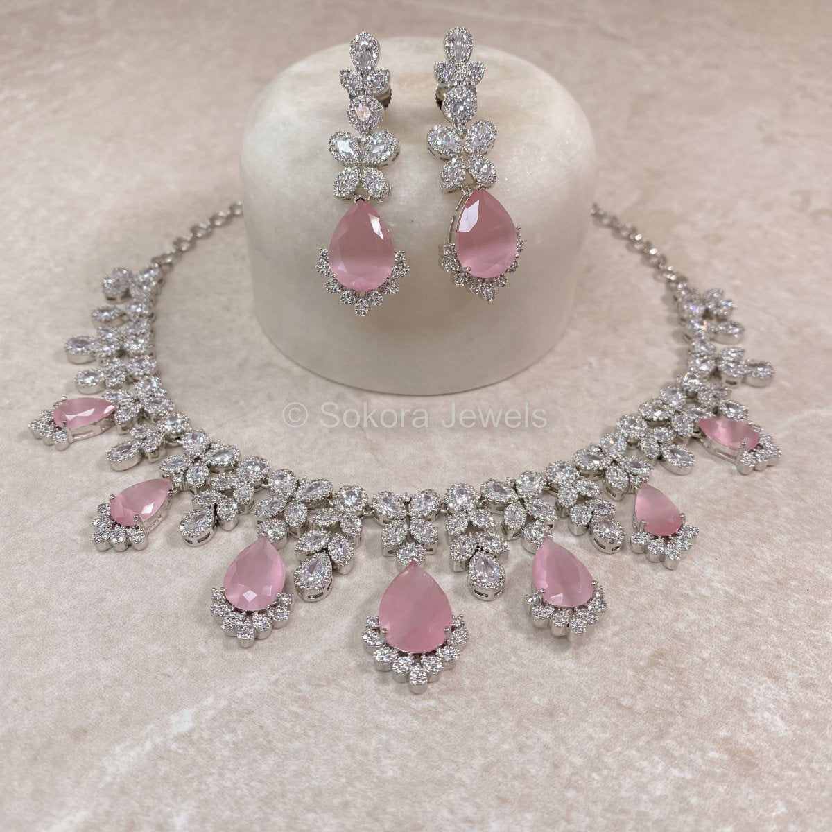 Argento Diamante Set - Pink - SOKORA JEWELSArgento Diamante Set - PinkNECKLACE SETS