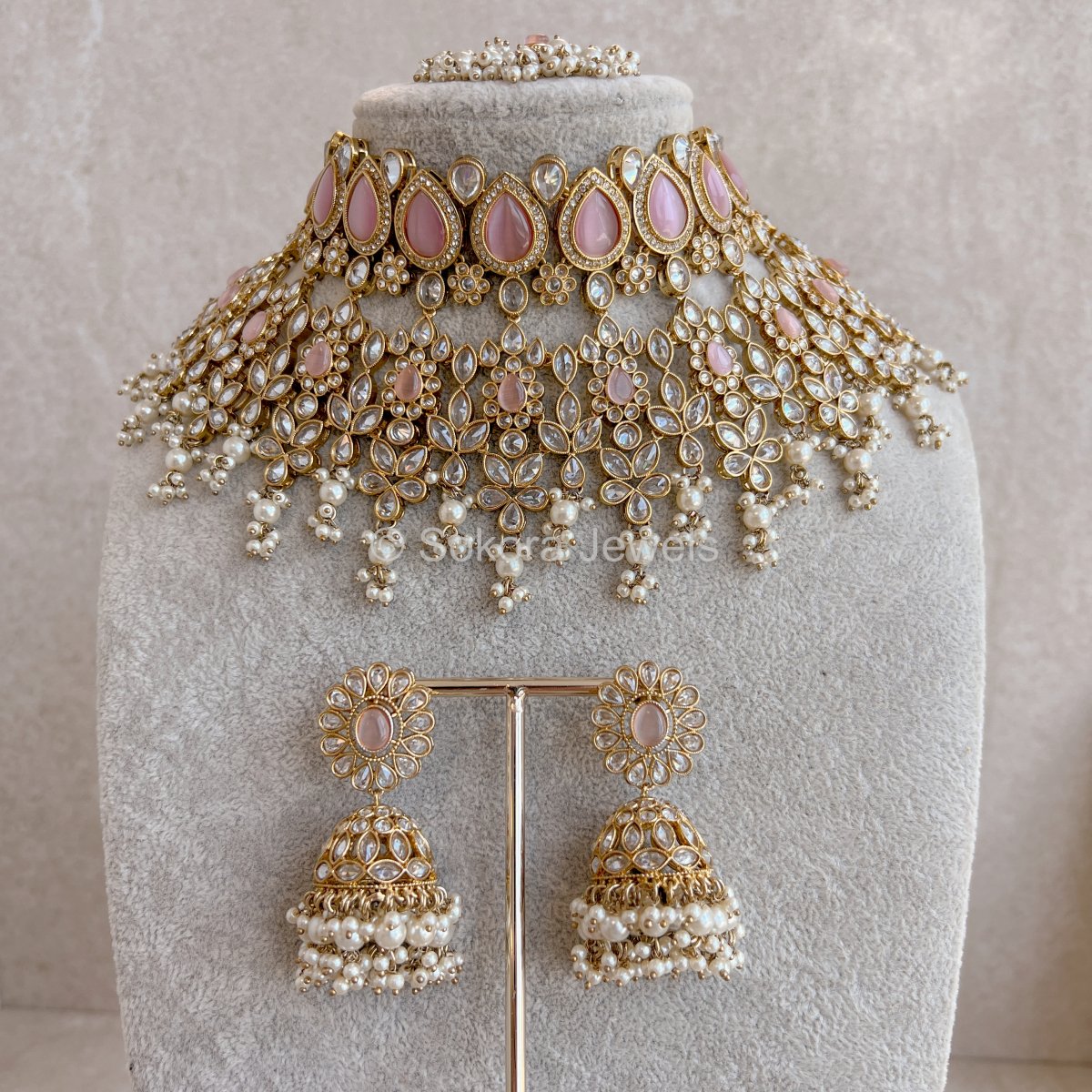 Aria Bridal Jewellery Set - Light Pink - SOKORA JEWELSAria Bridal Jewellery Set - Light Pink