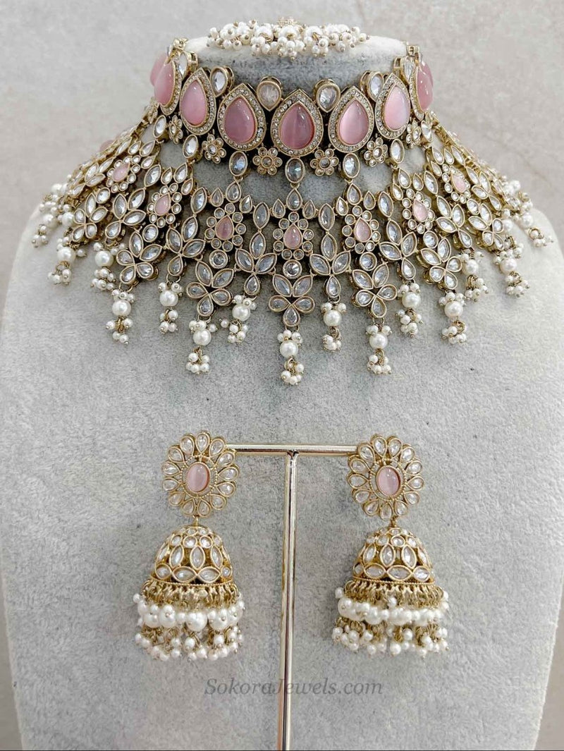 Aria Bridal Jewellery Set - Light Pink - SOKORA JEWELSAria Bridal Jewellery Set - Light Pink
