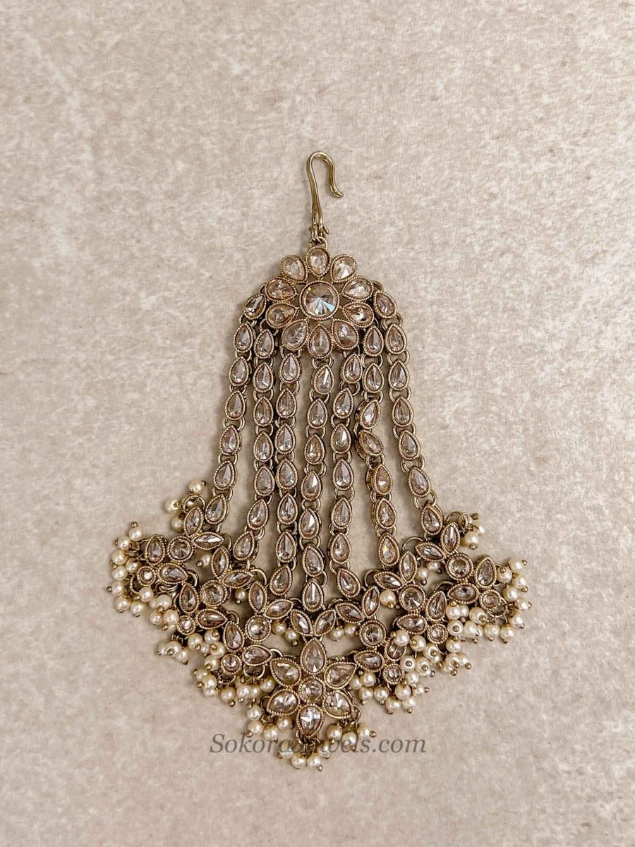Aria Bridal Jhumar - Golden with Pearl - SOKORA JEWELSAria Bridal Jhumar - Golden with Pearl