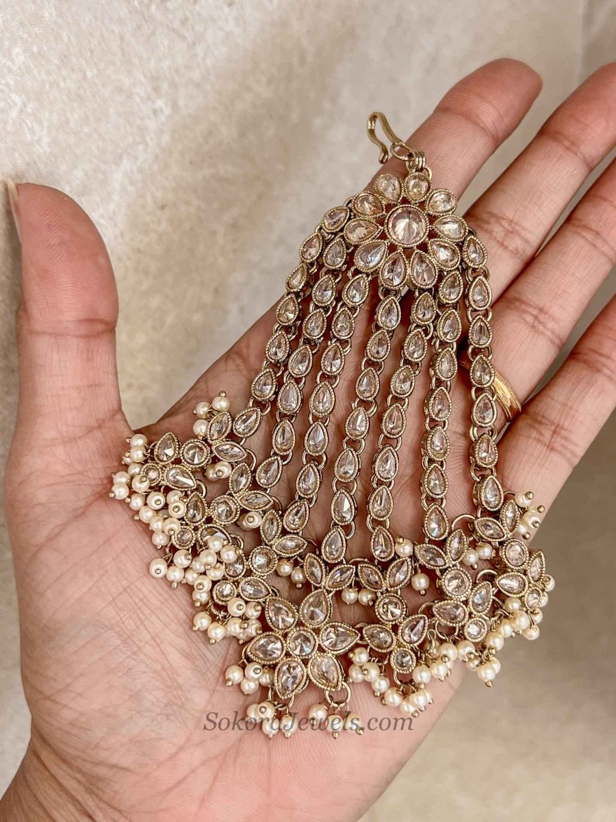 Aria Bridal Jhumar - Golden with Pearl - SOKORA JEWELSAria Bridal Jhumar - Golden with Pearl