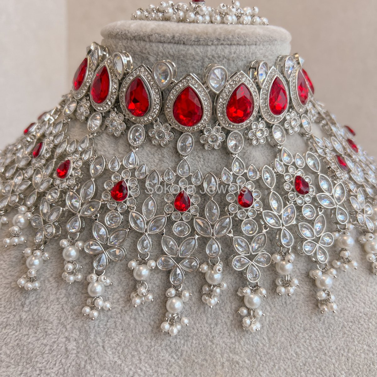 Aria Bridal Necklace and Earring Set - Red - SOKORA JEWELSAria Bridal Necklace and Earring Set - Red