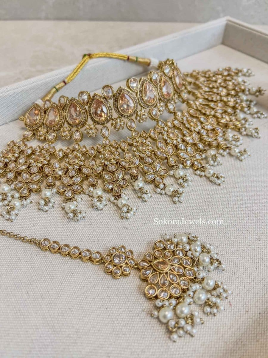 Aria Bridal Necklace Set - Golden - SOKORA JEWELSAria Bridal Necklace Set - Golden