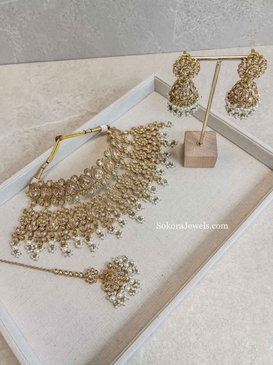 Aria Bridal Necklace Set - Golden - SOKORA JEWELSAria Bridal Necklace Set - Golden
