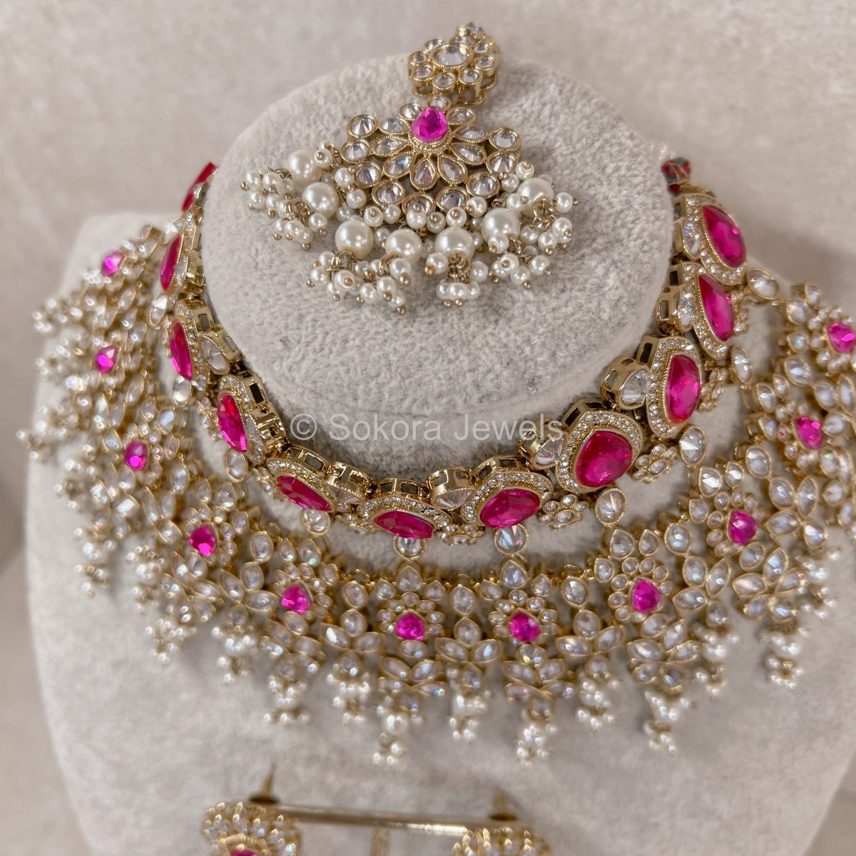 Aria Bridal Necklace set - Hot Pink - SOKORA JEWELSAria Bridal Necklace set - Hot Pink