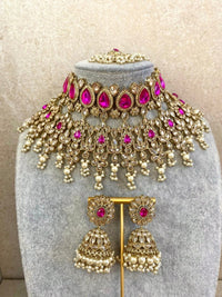 Aria Bridal Necklace Set - Hot Pink/Champagne - SOKORA JEWELSAria Bridal Necklace Set - Hot Pink/Champagne