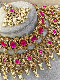 Aria Bridal Necklace Set - Hot Pink/Champagne - SOKORA JEWELSAria Bridal Necklace Set - Hot Pink/Champagne